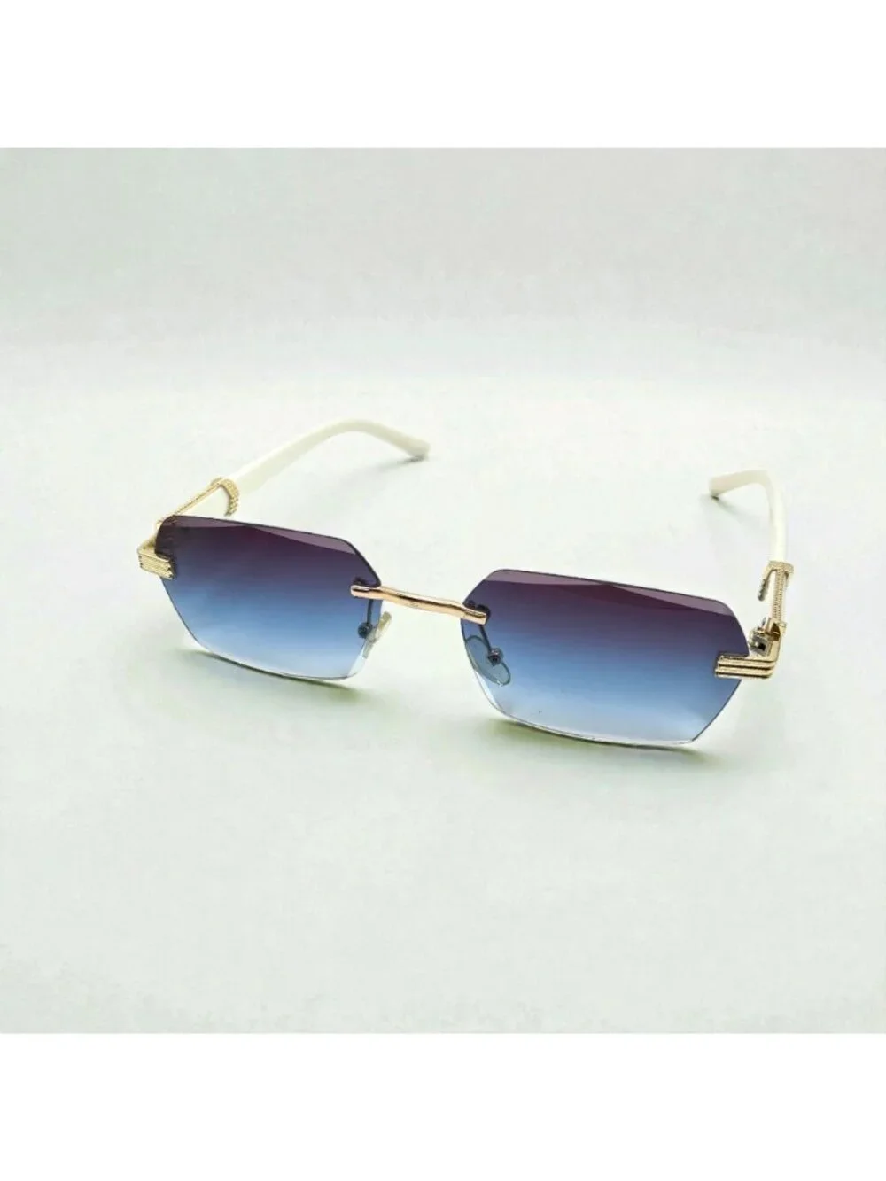 Blue Purple Lens Sunglasses Gold White Frame Y2K Luxe Glam Festival Shades